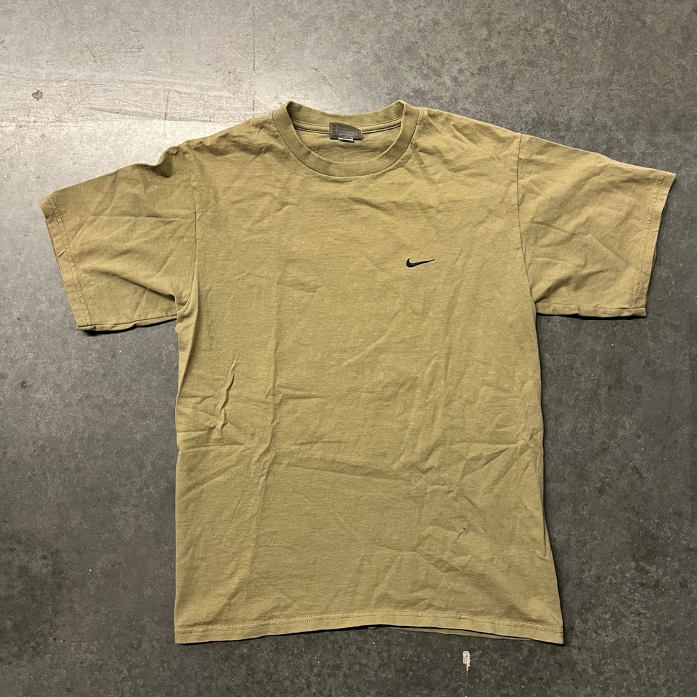Nike Mens Small Short Sleeve Embroidered Swoosh Logo T-Shirt Olive Green Khaki